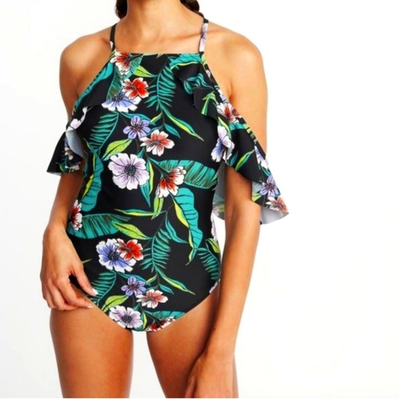 Old Navy Other - NWT, Old Navy Cold Shoulder Swim Suit, Black Floral, Size L/Tall